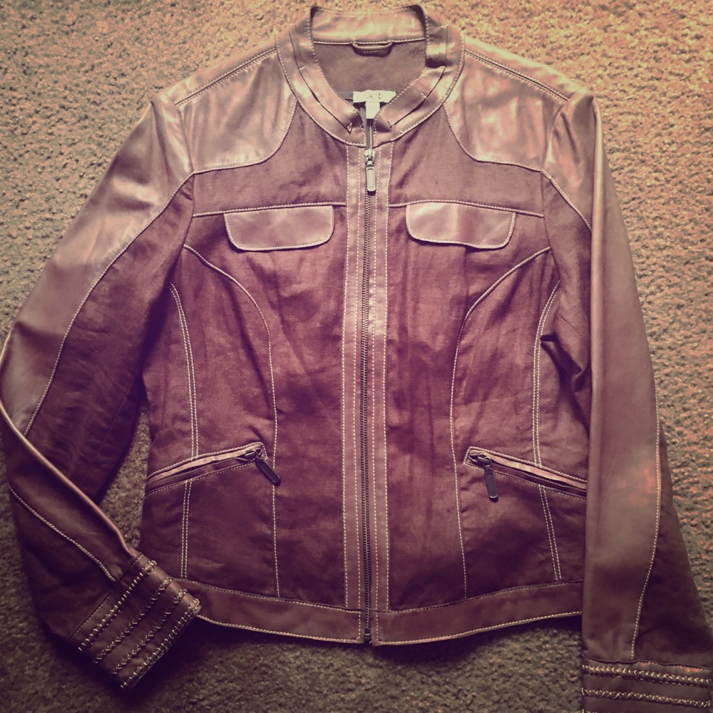 Women’s leather and linen coat
